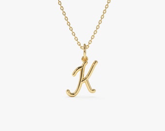 Gold Letter Necklace / 14K Gold Personalized Cursive Initial Necklace / Minimal 14K Gold Script Letter Charm For Women / Custom Gift