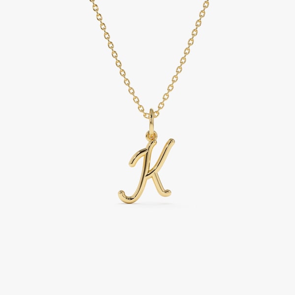Collar de letras de oro / Collar inicial cursivo personalizado de oro de 14K / Encanto mínimo de letras de guión de oro de 14K para mujeres / Regalo personalizado