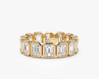 Emerald Cut Full Eternity Wedding Band, 3.50 ctw 14k Gold Bezel Setting Full Eternity Emerald Cut Lab Grown Diamond Wedding Ring, Nova