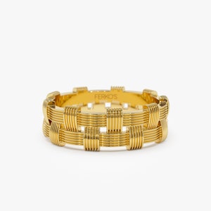 Unique Statement band, 14K Stackable Woven Ring, Two Row Wedding Band, Lined Ring, Solid Gold Wedding ring for Her, Gift for Her
