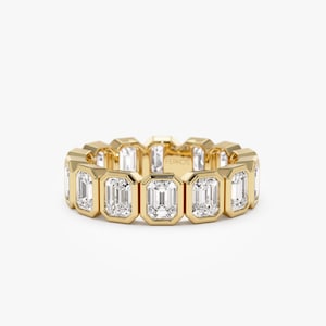 Emerald Cut Full Eternity Wedding Band, 3.50 ctw 14k Gold Bezel Setting Full Eternity Emerald Cut Lab Grown Diamond Wedding Ring, Nova