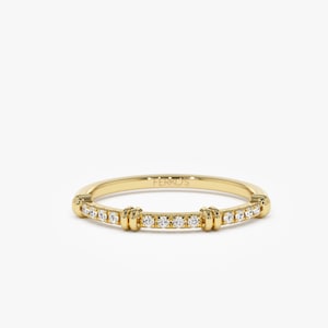 14k Gold Diamond Stack Band / Unique Stacking Diamond Ring / Ring Gold Wedding Ring /Pave Set Multi Stone Diamond Ring / Dainty Petite Ring