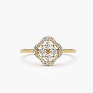 Diamond Ring, 14k Clover Diamond Cluster Ring, 14K Gold Floral Design Diamond Ring By Ferkos Fine Jewelry, Birthday Gift