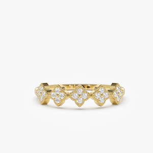 Diamond Clover Ring / 14k Gold Round Diamond Clover Cluster Ring / 14K Gold Floral Design Ring For Women / Best Friends Gift / Bridal Gift