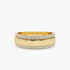 14k Gold Diamond Diamond Edge Wedding Band, Unique Stacking Diamond Ring for Women, Anniversary Gift, Birthday Gift Idea, Promise Ring