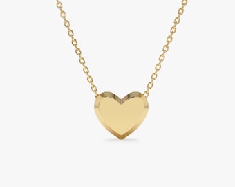 14k Gold Heart Necklace Puffed Heart Slider Pendant / Love Charm / Perfect Heart Necklace / Minimal Heart Necklace / Birthday Gift