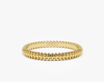 14K gerippter Goldring, schlichter gerippter Ehering, minimalistischer Goldring, minimalistischer Goldring, Geschenk für sie