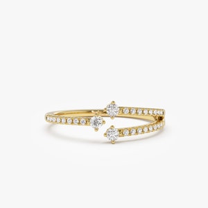 Statement Diamond Ring / 14k Gold Unique Diamond Crossover Ring For Women / Open Design Diamond Ring Gift for Her