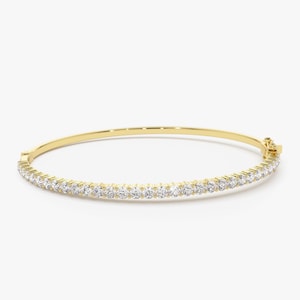 14K Diamond Gold Bangle, 1.50CT Diamond Bracelet Bangle, Round Diamond Half Eternity Bangle Bracelet, Bridal Jewelry, Gift for Mom, Mom Gift
