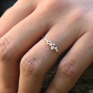 Rose Gold Diamond Ring / Diamond Cluster Ring in Rose Gold / Dainty Diamond Ring