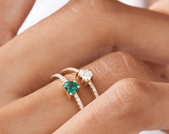 Heart-Shape Emerald Ring / 14k Solitaire Emerald Ring / Promise Ring / 14k Gold Stackable Emerald Ring by Ferkos Fine Jewelry