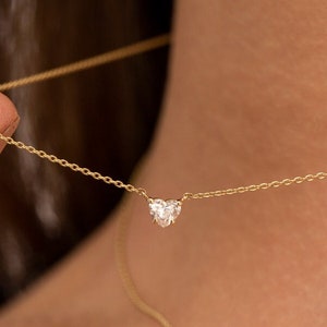 Heart-Shape Diamond Necklace / 14k Solitaire Heart Diamond Pendant / 14k Gold Layering Diamond Necklace Ferkos Fine Jewelry April Birthstone