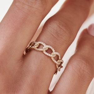 Pave Diamond Ring in 14k Gold / 14k Curb Link Diamond Pave Ring / Stackable Diamond Link Ring by Ferkos Fine Jewelry