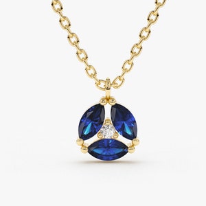 Blue Sapphire Necklace / Genuine Sapphire Necklace in 14k Gold / Unique Sapphire and Diamond Pendant / September Birthstone / Push Present