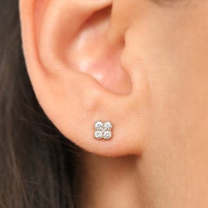 Diamant Ohrstecker / 14k Gold Diamant Cluster Ohrstecker / Diamant Ohrringe in Blumenform be Ferkos Fine Jewelry / Geburtstagsgeschenk für sie