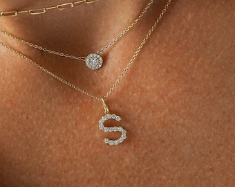 Diamond Initial Necklace / Diamond Necklace / 14k Gold Initial Necklace / Personalized Jewelry / Name Necklace / Letter Necklace