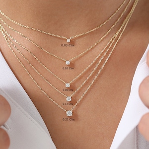 14k Gold Diamond Solitaire Necklace / 14k Gold Layered Diamond Necklace / Dainty Diamond Necklace / Diamond Prong Necklace / Bridal Set all lengths shown