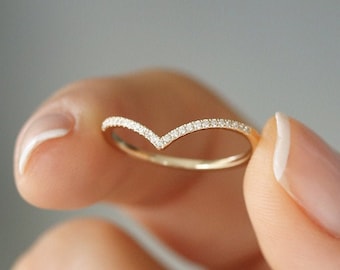 Chevron Ring / 14k Gold Diamond Chevron Ring / V Shaped Stackable Diamond Ring / Stacking Midi / Genuine Diamond Ring By Ferkos Fine Jewelry