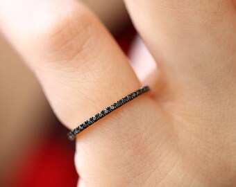 Black Diamond Eternity Band - Micro Pave Band Available as 14k Rose Gold, White Gold or Yellow Gold 1MM Ring