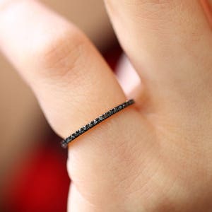 Black Diamond Eternity Band - Micro Pave Band Available as 14k Rose Gold, White Gold or Yellow Gold 1MM Ring