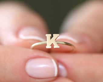 Gold Letter Ring / 14K Solid Gold / Letter Ring / Initial Gold Ring / Stackable Letter Ring / Stackable Initial Rings / Dainty Letter Ring