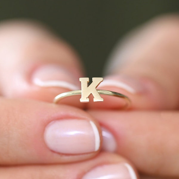 Gold Letter Ring / 14K Solid Gold / Letter Ring / Initial Gold Ring / Stackable Letter Ring / Stackable Initial Rings / Dainty Letter Ring