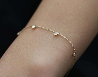 Diamond Bracelet/ Diamond Solitaire Bracelet/ Dainty 14k Gold Diamond Bracelet/ Diamonds by the Yard Solitaire / Gift for Mom