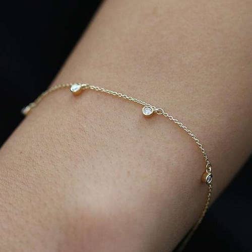 Diamond Bracelet/ Diamond Solitaire Bracelet/ Dainty 14k Gold Etsy