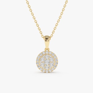 Diamant Anhänger / 14k Diamant Halskette / 14k Massiv Gold Natürliche Diamant Runde Illusion Cluster Halskette von Ferko&#39;s Fine Jewelry