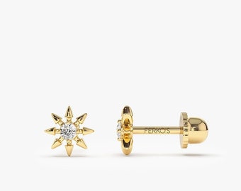 Diamond Piercing / Helix Piercing / 14k Gold Star Design Diamond Stud Piercing by Ferkos Fine Jewelry