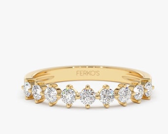 Diamond Anniversary Ring / 14k 9 Stone Prong Setting  0.55 ctw Women's Diamond Wedding Ring / Bridal Jewelry by Ferkos Fine Jewelry