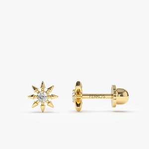 Diamond Piercing / Helix Piercing / 14k Gold Star Design Diamond Stud Piercing by Ferkos Fine Jewelry