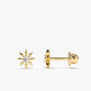 Piercing de diamante / Piercing de hélice / Piercing de pino de diamante com design de estrela de ouro 14k da Ferkos Fine Jewelry