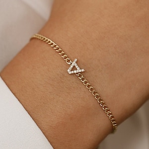 Initial Bracelet / 14k Gold Diamond Initial Curb Bracelet / 2MM Curb Bracelet with a Diamond Initial by Ferkos Fine Jewelry, Labor Day Sale