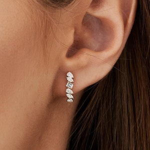 Diamond Earrings / 14k Gold Mixed Diamond Shapes Statement Stud Earrings / Unique Diamond Earrings / Statement Earrings Ferkos Fine jewelry