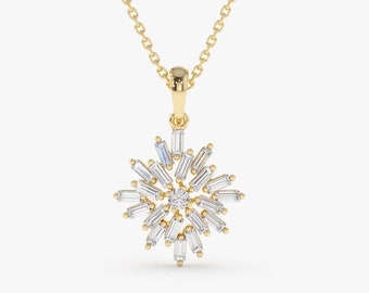 Baguette Diamond Necklace / 14K Gold Baguette Diamond Cluster Pendant / Diamond Necklace / Unique Baguette Pendant by Ferkos Fine Jewelry