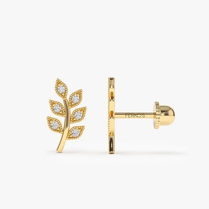 Piercing / 14k Gold Leaf Stud Earrings /  Dainty earrings / Tragus Piercing / Helix Piercing / Cartilage Earrings by Ferko's Fine Jewelry