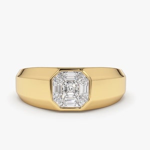 Diamond Ring / 14k F Color VVS Clarity 1.50 Ctw look Asscher Cut Illusion Setting Diamond Ring / Step Cut Mosaic Diamond Pinky Ring