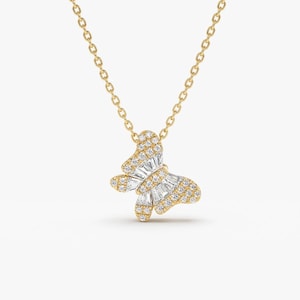 Diamond Necklace / 14k Solid Gold Baguette Diamond Butterfly Necklace / Butterfly Pendant Necklace / Trendy Diamond Butterfly Charm