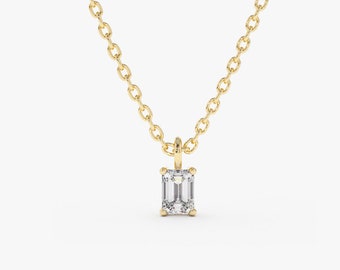 Emerald Cut Diamond 0.23ctw Solitaire Necklace in 14k Gold / Diamond Necklace /  Minimalist Necklace / Layering Necklace Ferkos Fine Jewelry