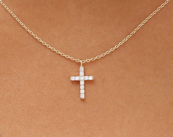 Diamond Cross Necklace / 14k Gold Diamond Cross Necklace / Diamond Cross Pendant / Religious Diamond Necklace, Mothers Day Gift