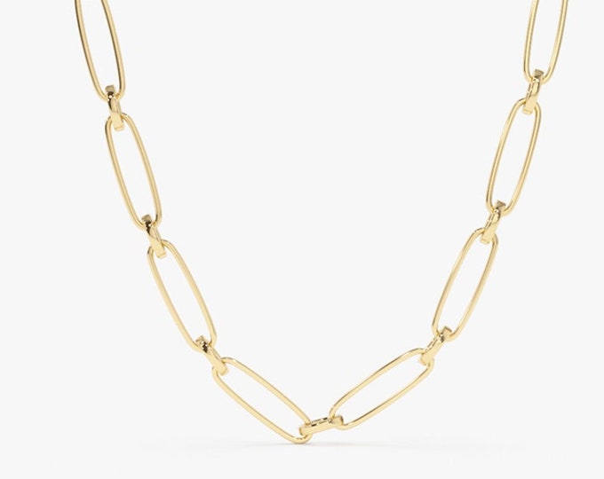 Collar de oro / Collar de cadena de eslabones de oro de 14 quilates / Collar de cadena de eslabones ovalados / Collar de capas / Collar único de oro delicado para mujer