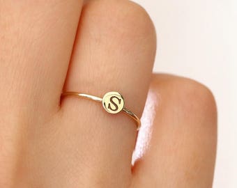 14k Gold Initial Ring / Tiny Letter Ring / Stackable Initial Ring / Dainty Initial Ring/ Tiny Initial Ring / Personalized Gift for Mom