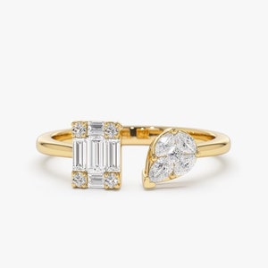 Toi et Moi Ring / 14k Gold Illusion Setting Diamond Toi et Moi Ring / Illusion Setting Open Design Diamond Ring / Promise Ring