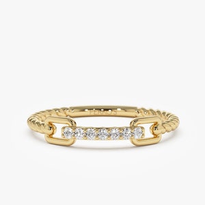 14k Gold Rope Braid Stack Ring met Micro Pave Diamonds - Handgemaakte fijne sieraden op Etsy - Uniek ontwerp voor alledaagse of speciale gelegenheden