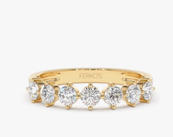 14k Gold 7 Stone Prong Setting Diamond Wedding Band / 0.70 ctw Women's Diamond Anniversary Ring / Bridal Jewelry / Engagement Stacking Ring