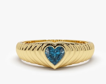 Heart Shaped Blue Topaz Ring / 14k Heart Shape Natural Blue Topaz Beveled Ring / Heart Ring for Ladies / November Birthstone Gift for Her