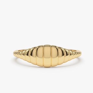 Gold Pinky Ring / 14k Solid Gold Minimalist Wave Signet Ring / Dainty Signet Ring by Ferkos Fine Jewelry  in Gold, Rose Gold, White Gold