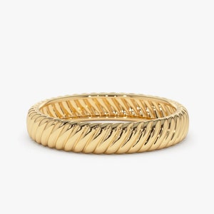 14k Solid Gold Dome Croissant Ring / Bold Dome Statement Ring for Women / Chunky Gold Ring / Twist Rope Ring / Thick Gold Ring