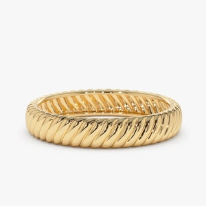 14K ソリッド ゴールド ドーム クロワッサン リング / 女性用大胆なドーム ステートメント リング / チャンキー ゴールド リング / ツイスト ロープ リング / 厚手ゴールド リング